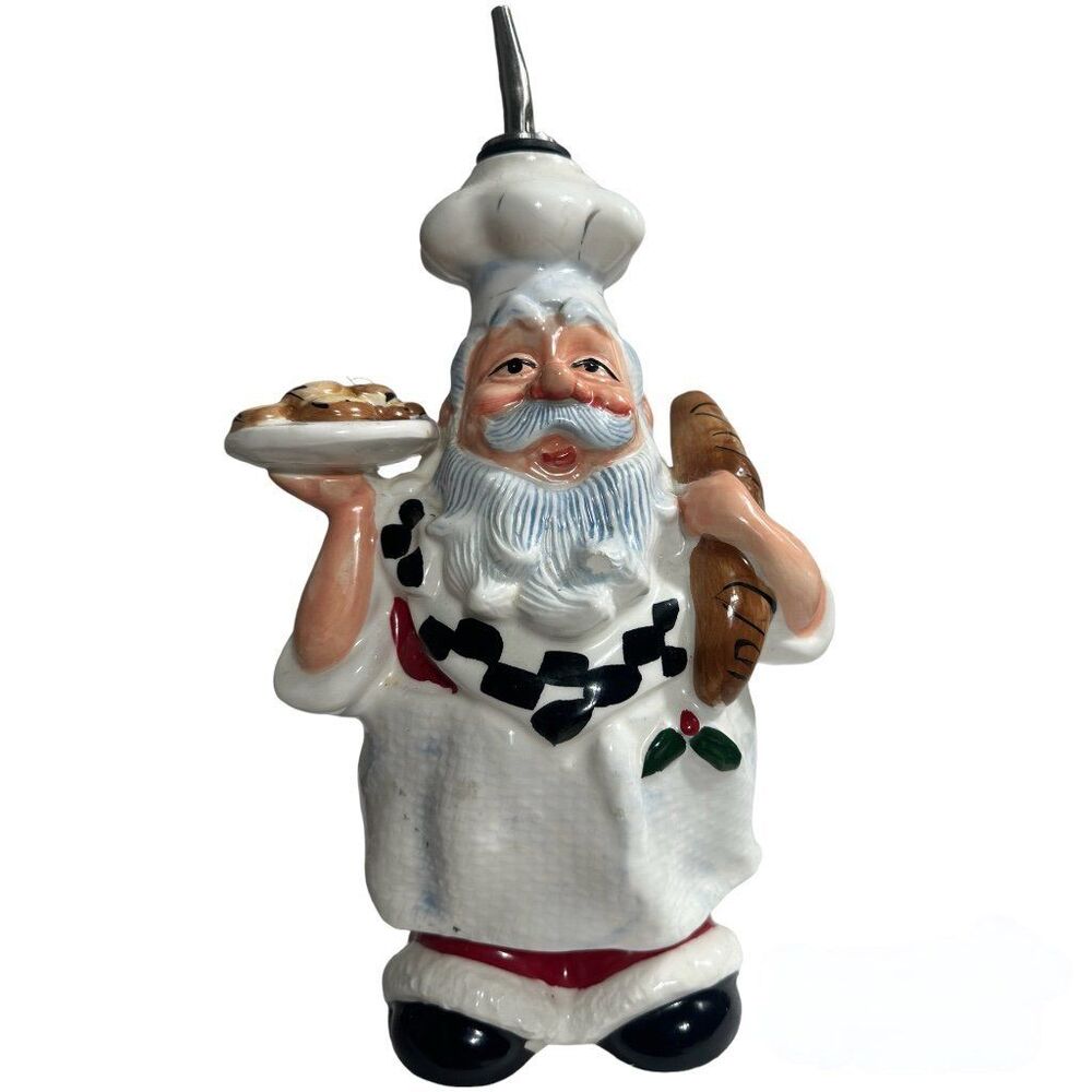 WCL Santa Claus Christmas Holiday Chef Figurine Ceramic Cooking Oil Dispenser